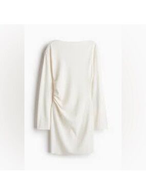 H&M Ivory Long-Sleeve Draped Shift Dress